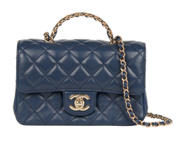 Crystals Top Handle Mini Rectangular,Lambskin,Navy,XX****H2(2023),DB/B,3*